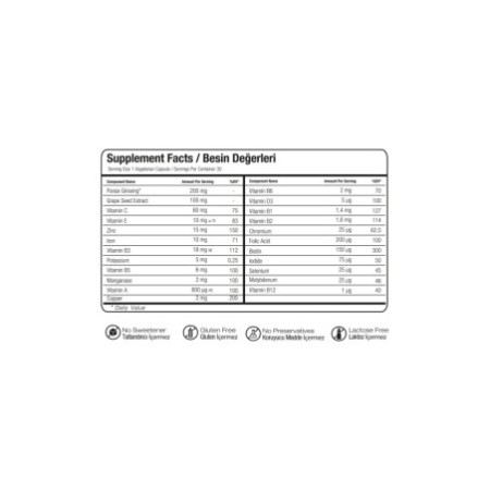 Multivitamin Bitkisel 30 Bitkisel Kapsül