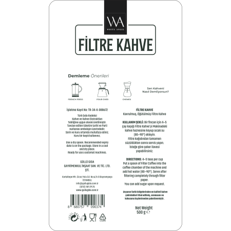 WHITE ANGEL Filtre Kahve 500 gr Taze Öğütülmüş • Yoğun Aroma