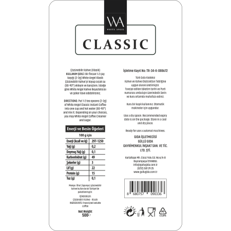 WHİTE ANGEL Classic Yoğun Aroma Çözünebilir Kahve 500g